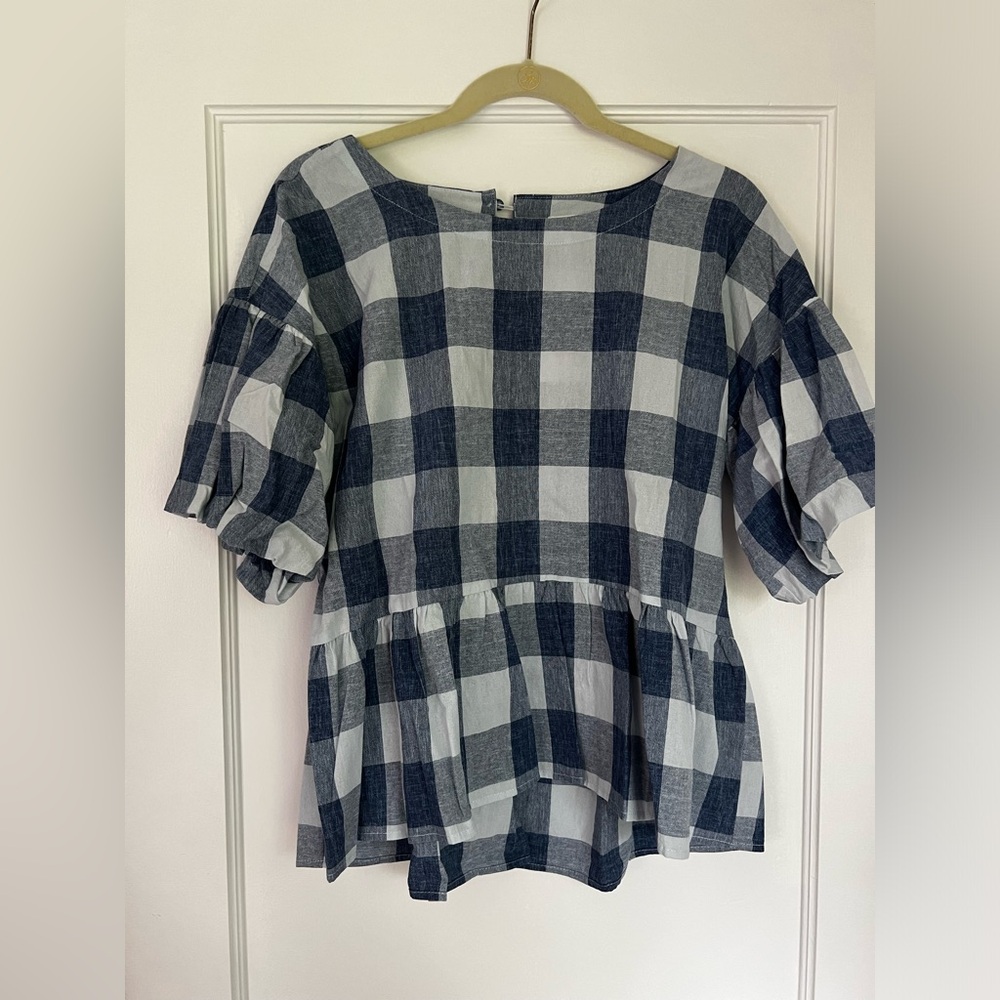 Royal blue gingham peplum top